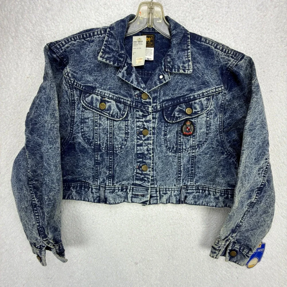 Vintage Lee Kids Indigo Cropped Rider Jacket Acid Wash Size Medium NOS NWT USA